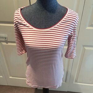 Banana Republic Red and White Striped Quarter Sleeve Top